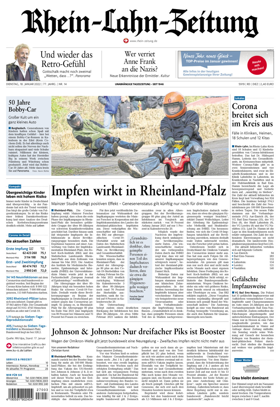 Rhein-Lahn-Zeitung Diez (Archiv) vom Dienstag, 18.01.2022