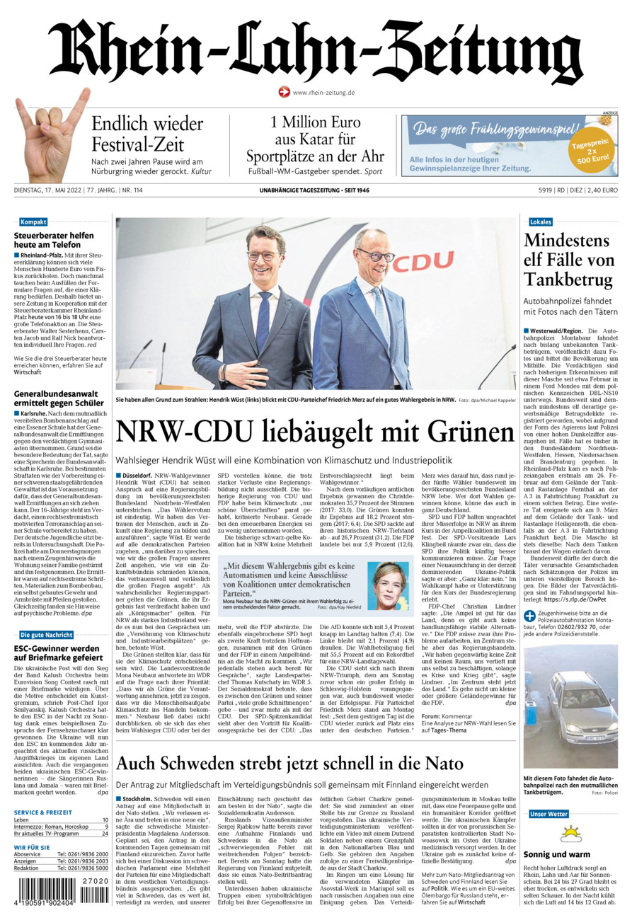 Rhein-Lahn-Zeitung Diez (Archiv) vom Dienstag, 17.05.2022