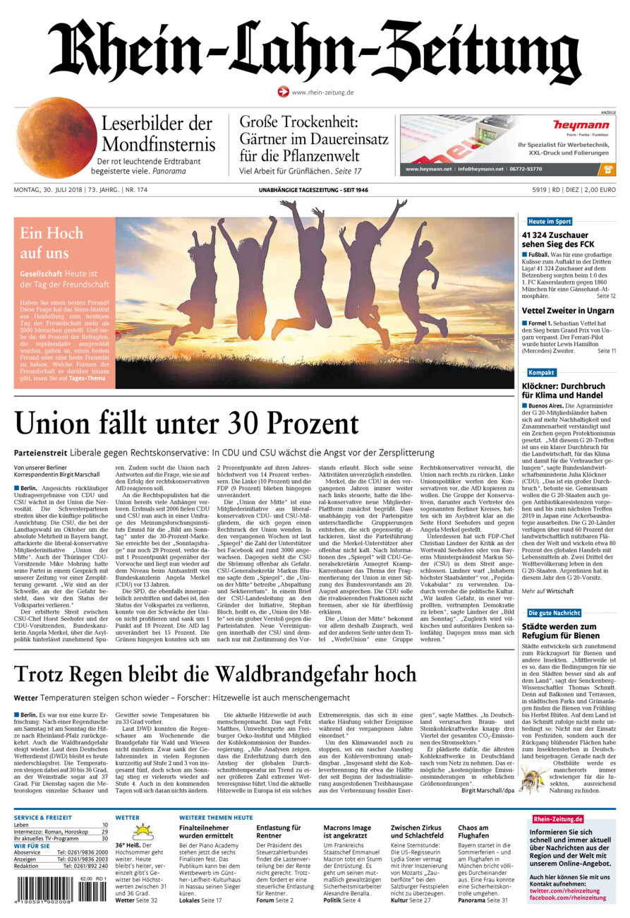Rhein-Lahn-Zeitung Diez (Archiv) vom Montag, 30.07.2018