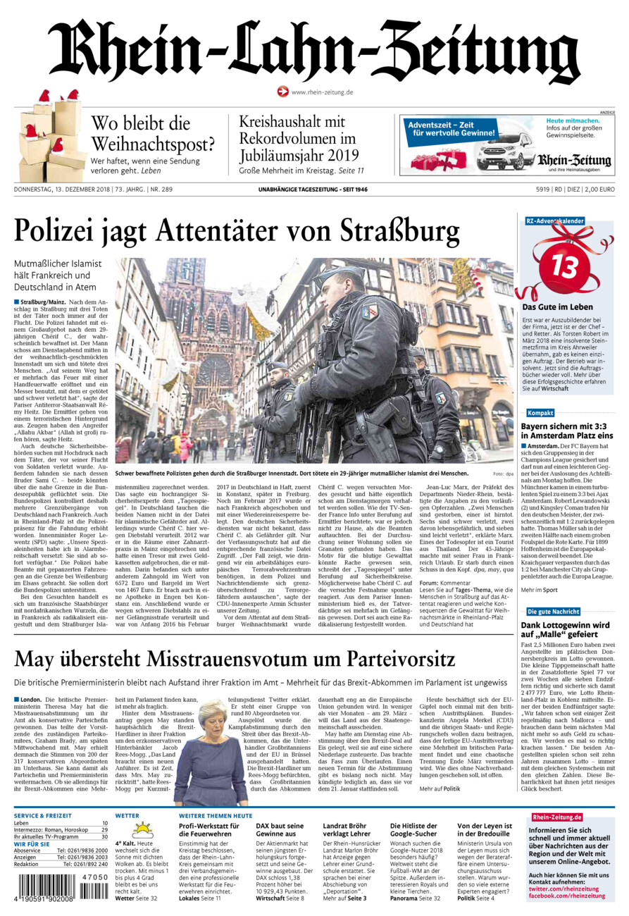 Rhein-Lahn-Zeitung Diez (Archiv) vom Donnerstag, 13.12.2018