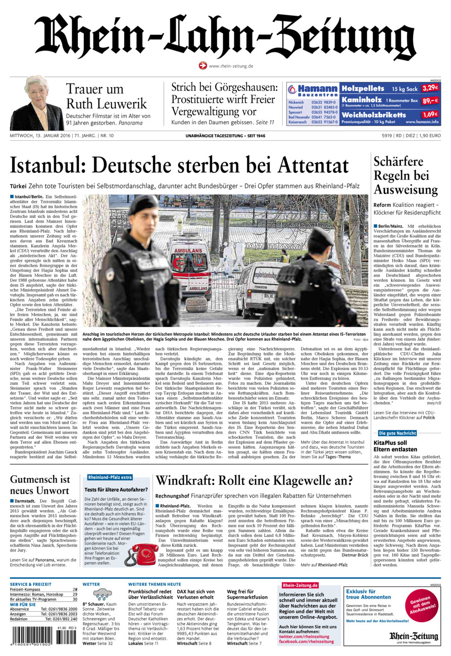 Rhein-Lahn-Zeitung Diez (Archiv) vom Mittwoch, 13.01.2016