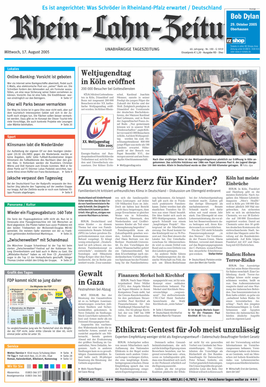 Rhein-Lahn-Zeitung Diez (Archiv) vom Mittwoch, 17.08.2005