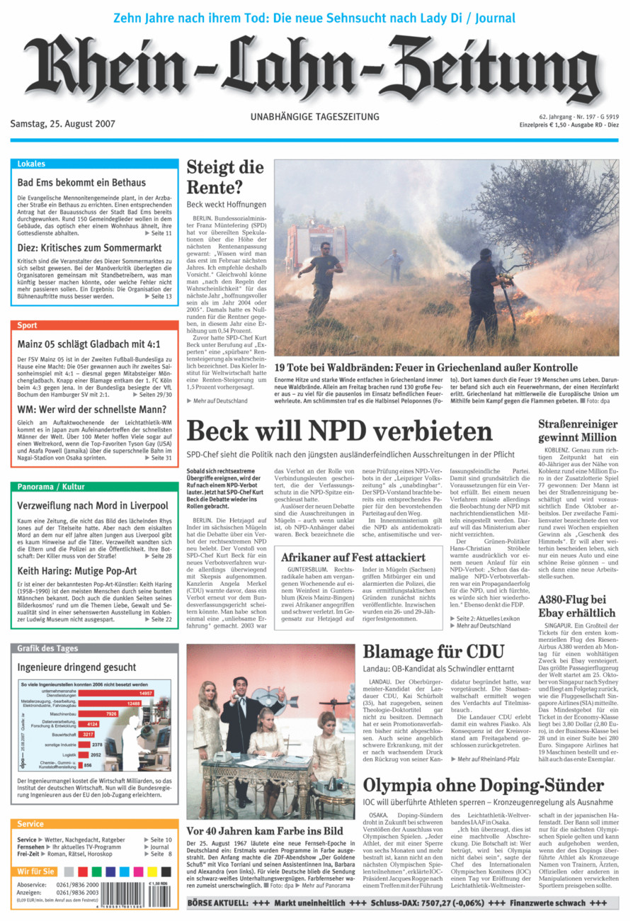 Rhein-Lahn-Zeitung Diez (Archiv) vom Samstag, 25.08.2007