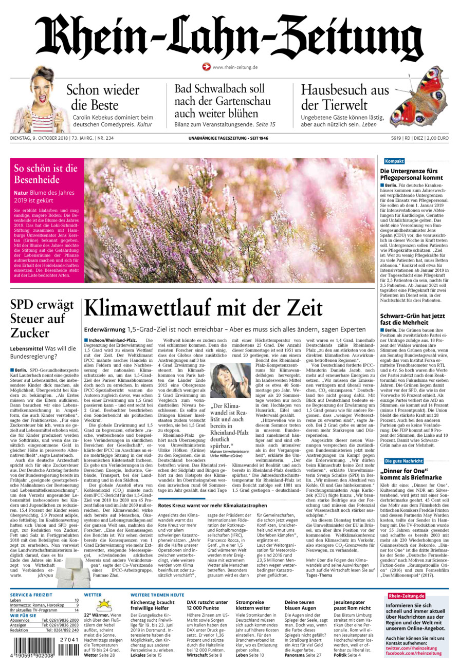 Rhein-Lahn-Zeitung Diez (Archiv) vom Dienstag, 09.10.2018