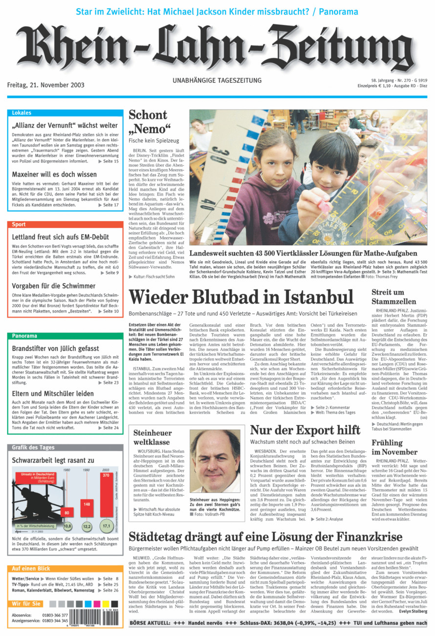 Rhein-Lahn-Zeitung Diez (Archiv) vom Freitag, 21.11.2003