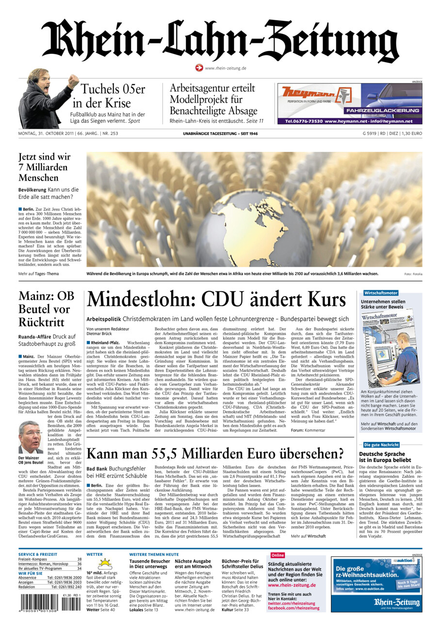 Rhein-Lahn-Zeitung Diez (Archiv) vom Montag, 31.10.2011