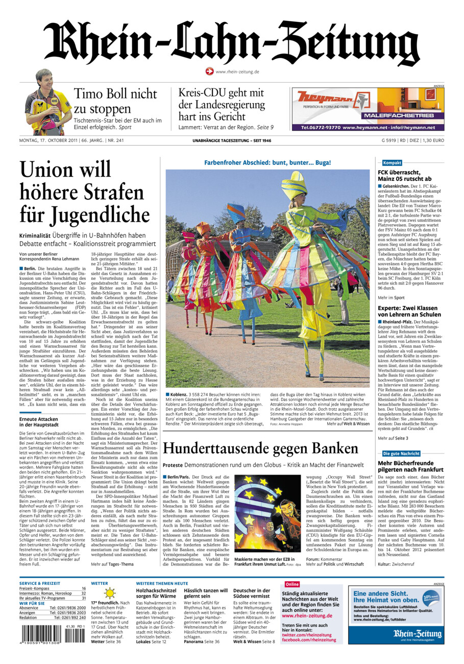 Rhein-Lahn-Zeitung Diez (Archiv) vom Montag, 17.10.2011