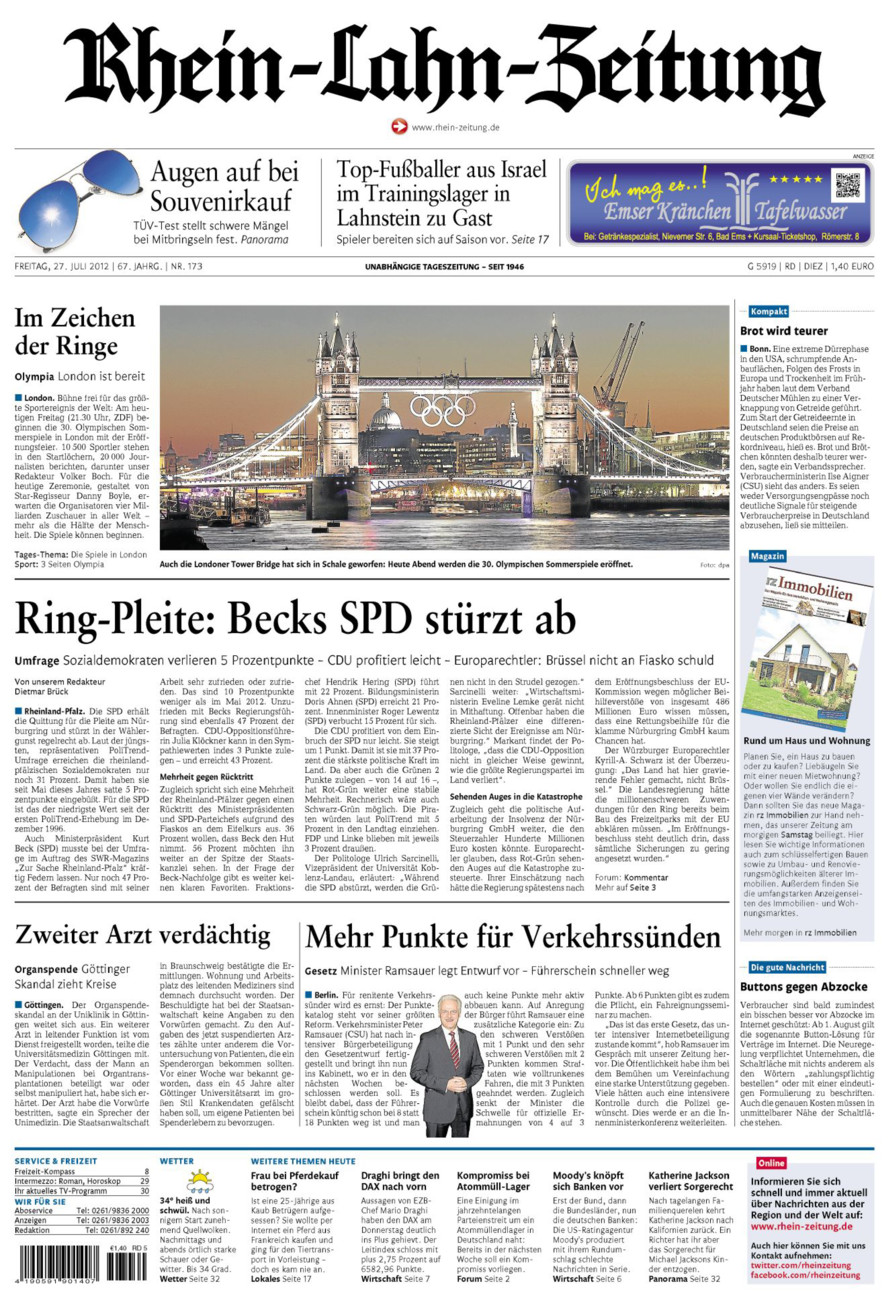 Rhein-Lahn-Zeitung Diez (Archiv) vom Freitag, 27.07.2012