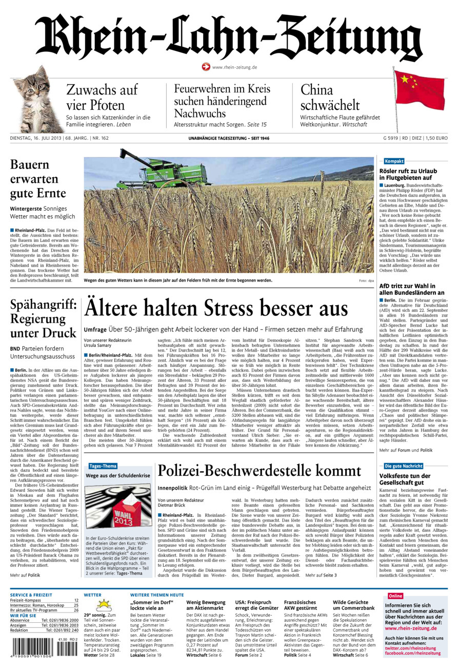 Rhein-Lahn-Zeitung Diez (Archiv) vom Dienstag, 16.07.2013