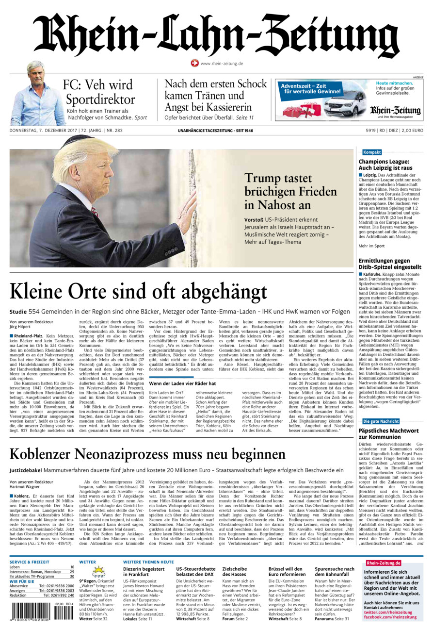 Rhein-Lahn-Zeitung Diez (Archiv) vom Donnerstag, 07.12.2017