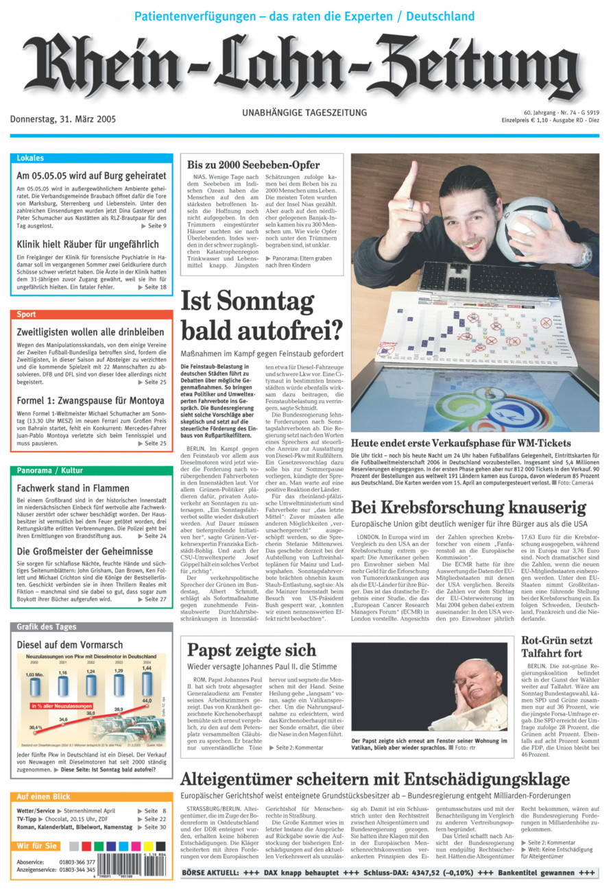 Rhein-Lahn-Zeitung Diez (Archiv) vom Donnerstag, 31.03.2005