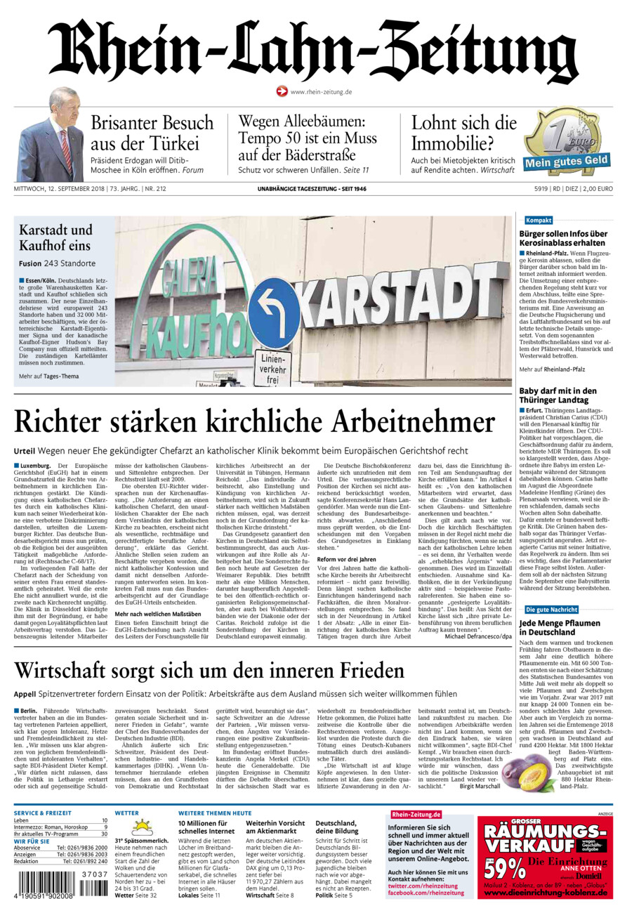 Rhein-Lahn-Zeitung Diez (Archiv) vom Mittwoch, 12.09.2018