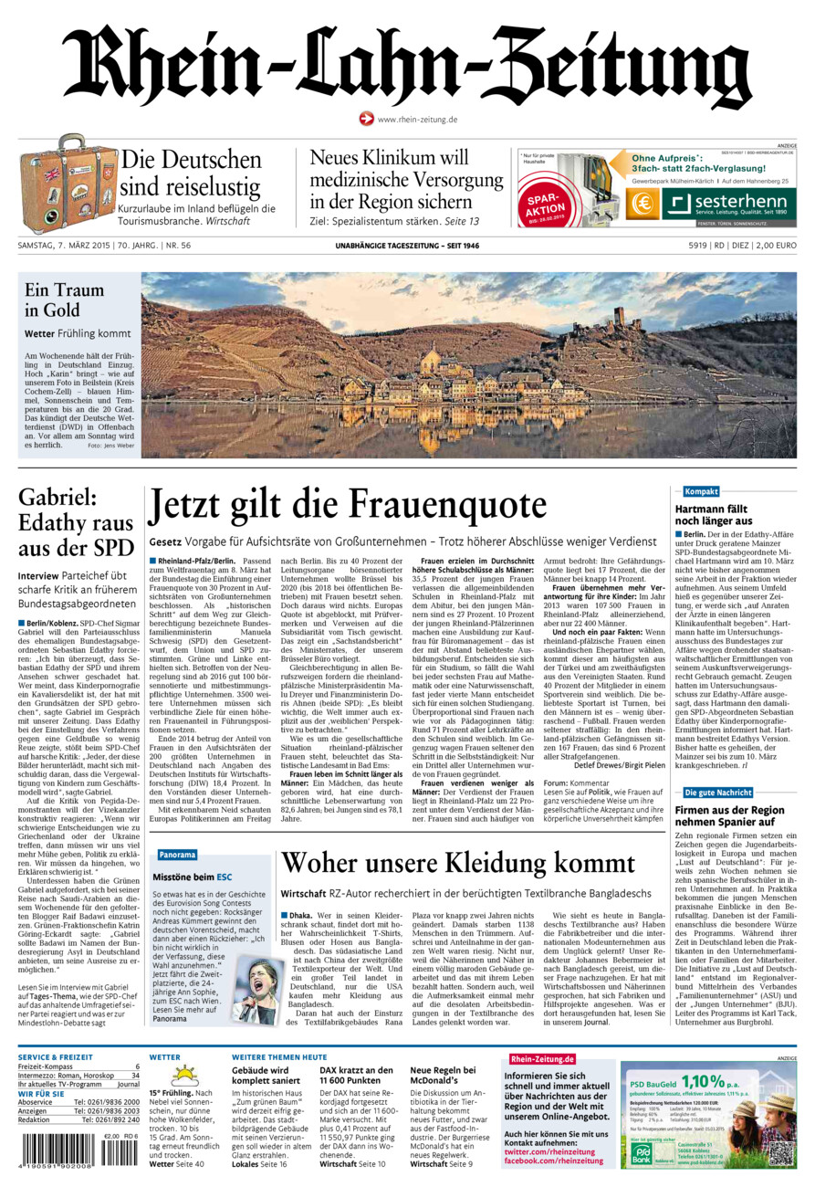 Rhein-Lahn-Zeitung Diez (Archiv) vom Samstag, 07.03.2015