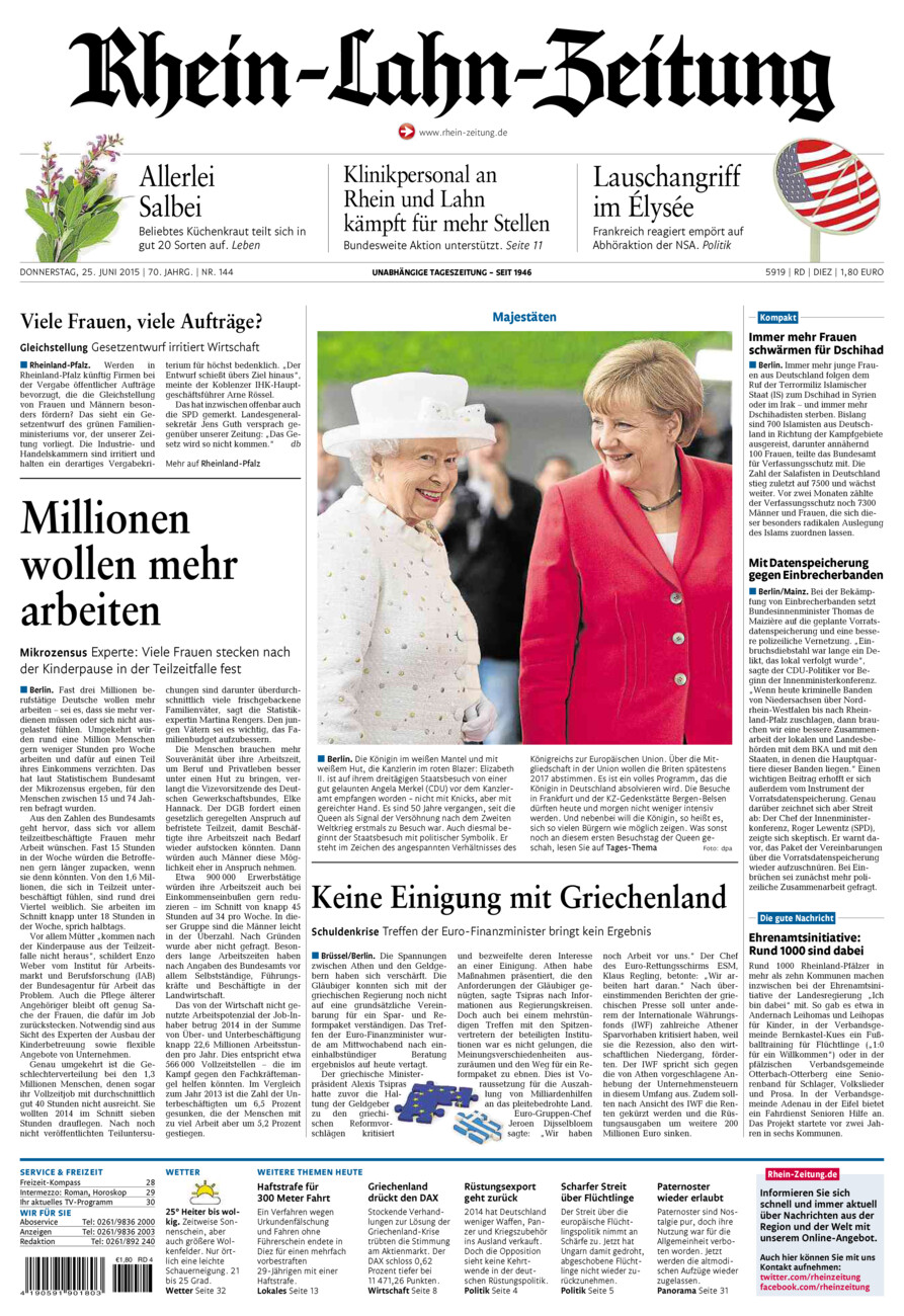 Rhein-Lahn-Zeitung Diez (Archiv) vom Donnerstag, 25.06.2015