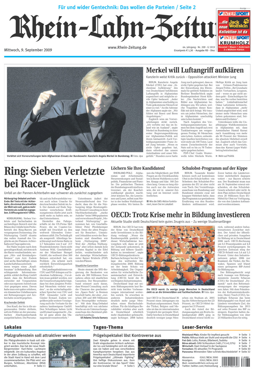 Rhein-Lahn-Zeitung Diez (Archiv) vom Mittwoch, 09.09.2009