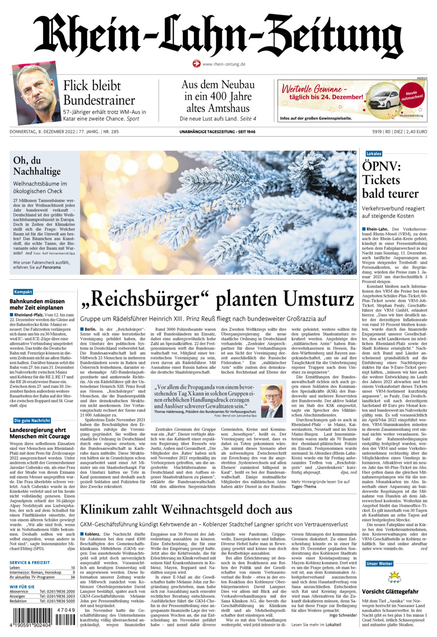 Rhein-Lahn-Zeitung Diez (Archiv) vom Donnerstag, 08.12.2022