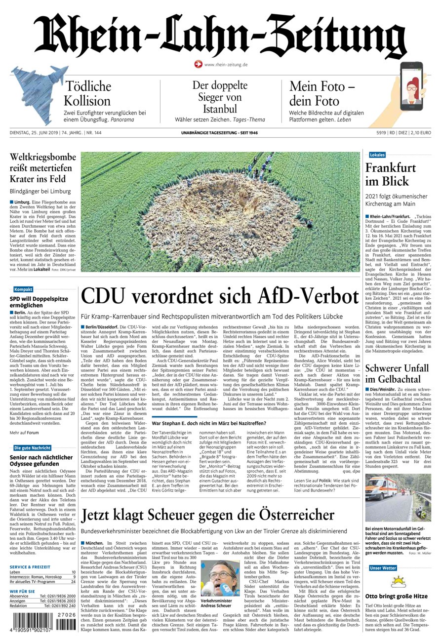Rhein-Lahn-Zeitung Diez (Archiv) vom Dienstag, 25.06.2019