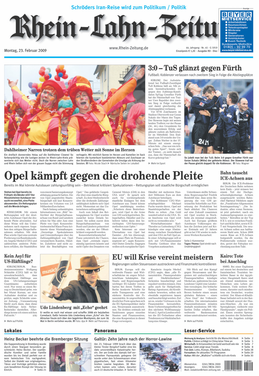 Rhein-Lahn-Zeitung Diez (Archiv) vom Montag, 23.02.2009