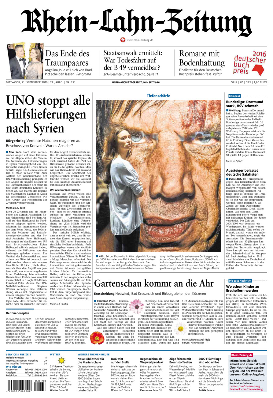 Rhein-Lahn-Zeitung Diez (Archiv) vom Mittwoch, 21.09.2016