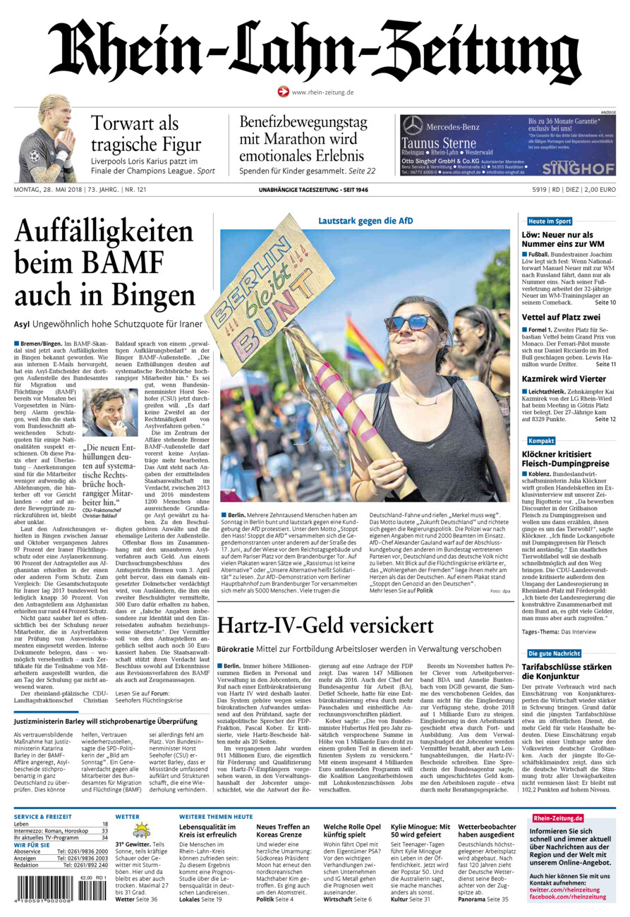 Rhein-Lahn-Zeitung Diez (Archiv) vom Montag, 28.05.2018