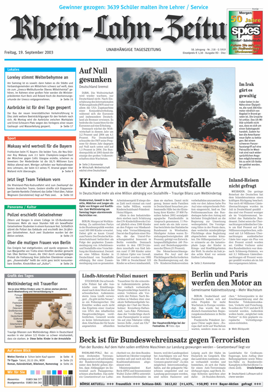 Rhein-Lahn-Zeitung Diez (Archiv) vom Freitag, 19.09.2003