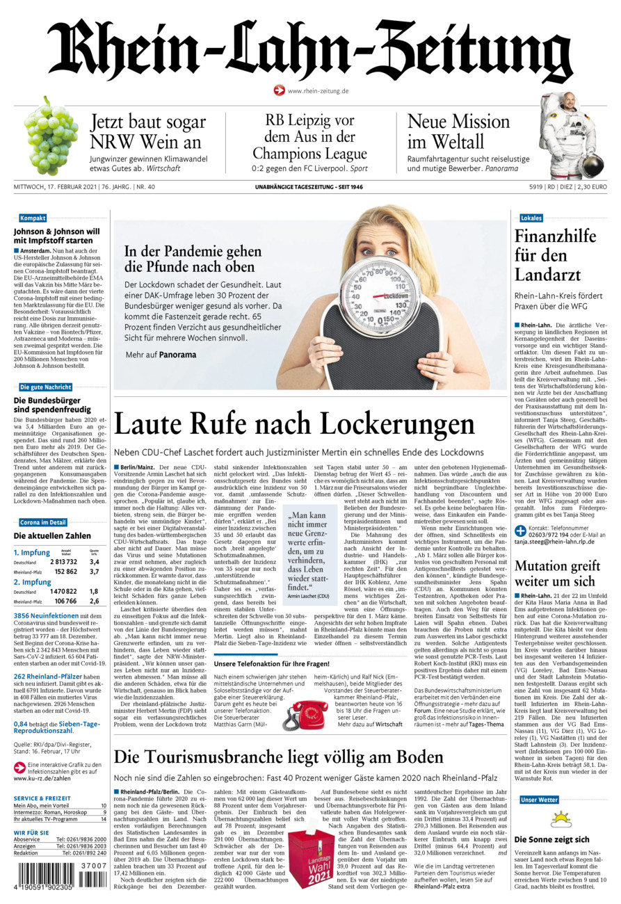 Rhein-Lahn-Zeitung Diez (Archiv) vom Mittwoch, 17.02.2021