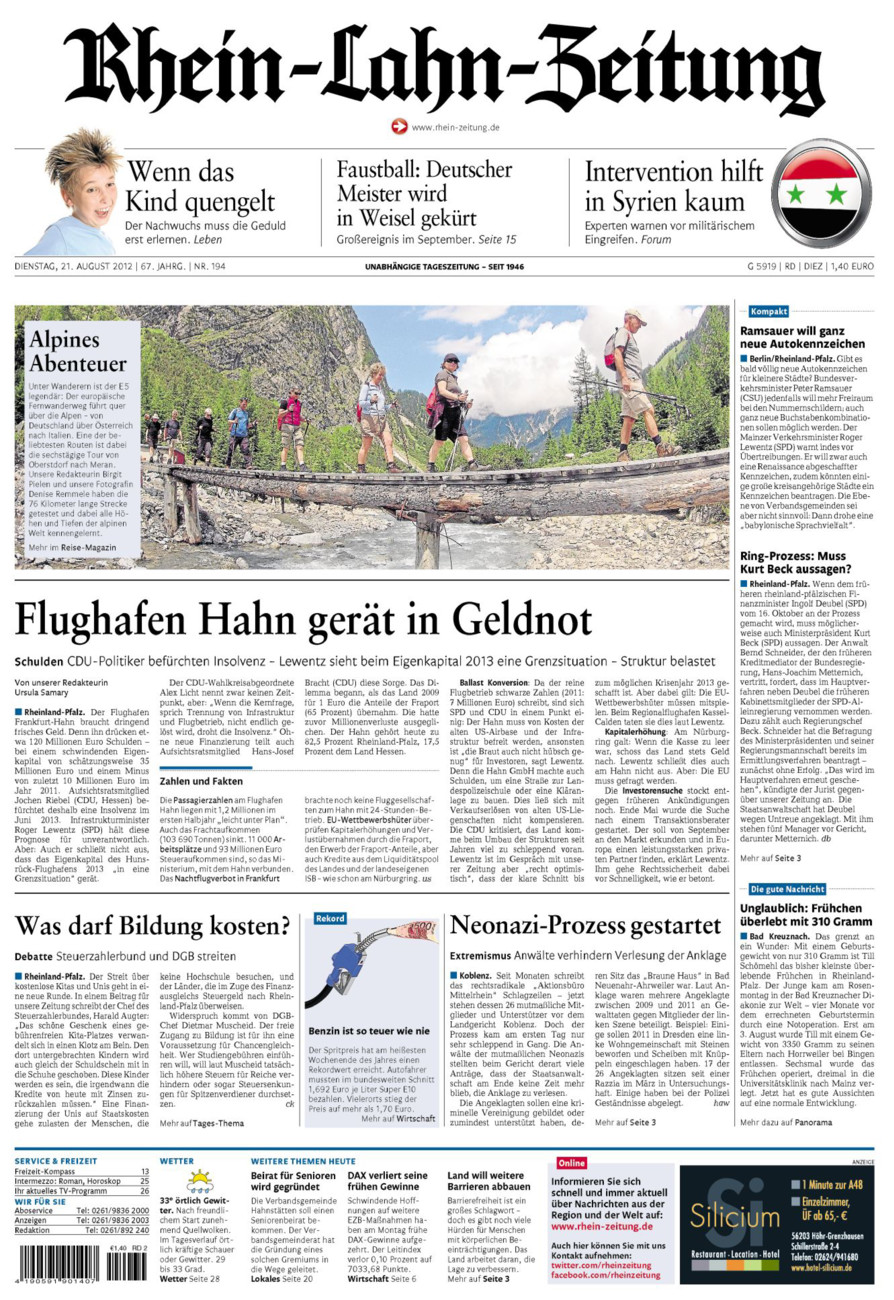 Rhein-Lahn-Zeitung Diez (Archiv) vom Dienstag, 21.08.2012