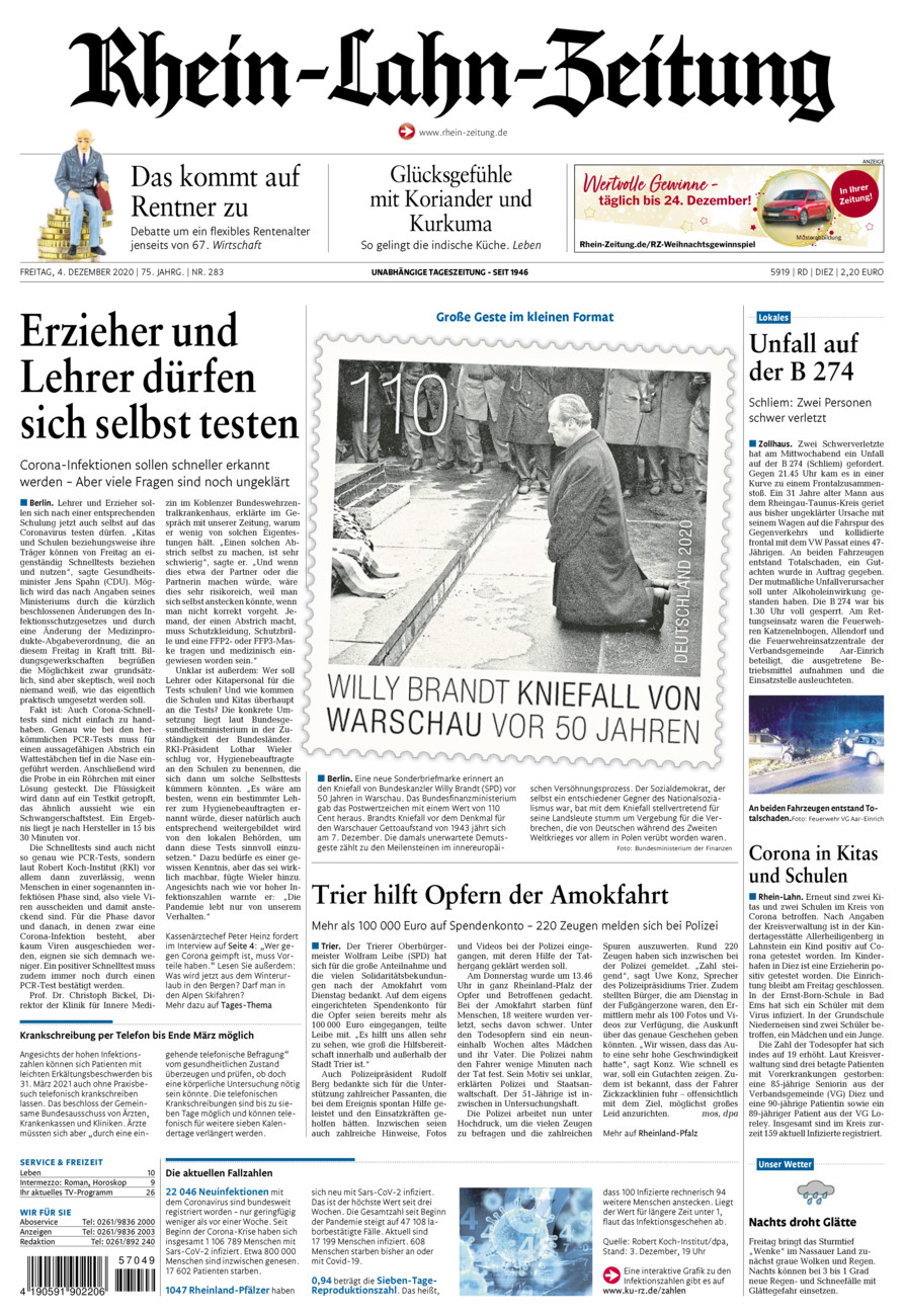 Rhein-Lahn-Zeitung Diez (Archiv) vom Freitag, 04.12.2020