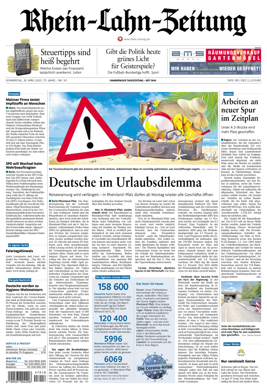 Rhein-Lahn-Zeitung Diez (Archiv) vom Donnerstag, 30.04.2020