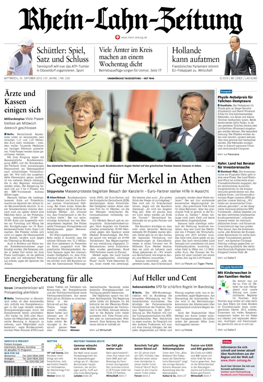 Rhein-Lahn-Zeitung Diez (Archiv) vom Mittwoch, 10.10.2012