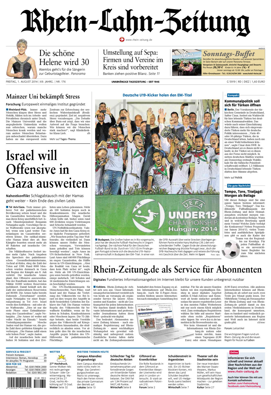 Rhein-Lahn-Zeitung Diez (Archiv) vom Freitag, 01.08.2014