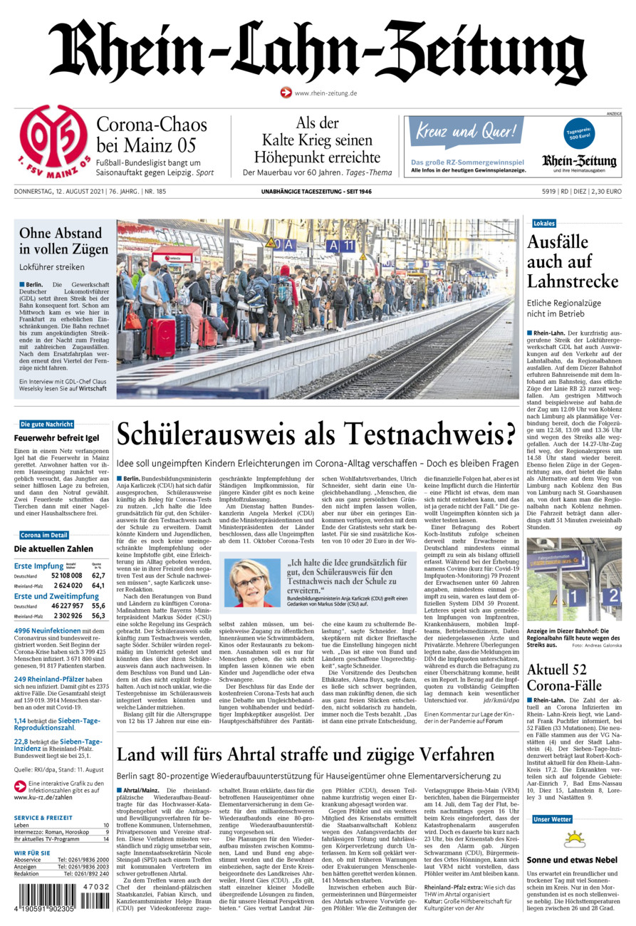 Rhein-Lahn-Zeitung Diez (Archiv) vom Donnerstag, 12.08.2021