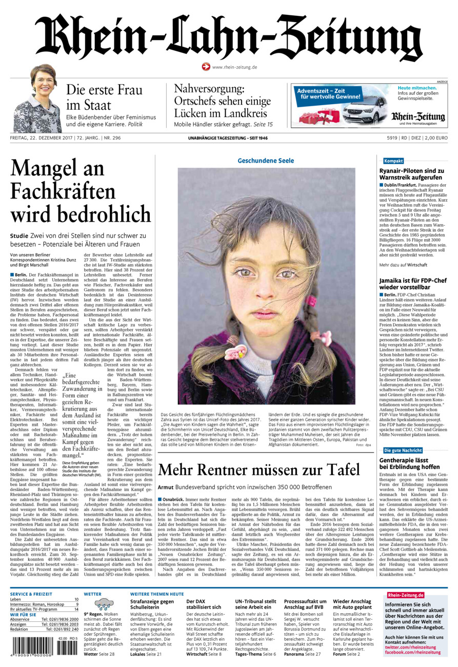 Rhein-Lahn-Zeitung Diez (Archiv) vom Freitag, 22.12.2017
