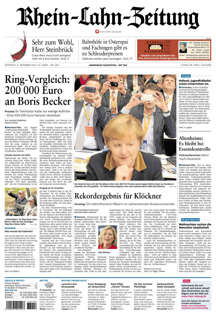 Rhein-Lahn-Zeitung Diez (Archiv) vom Mittwoch, 05.12.2012
