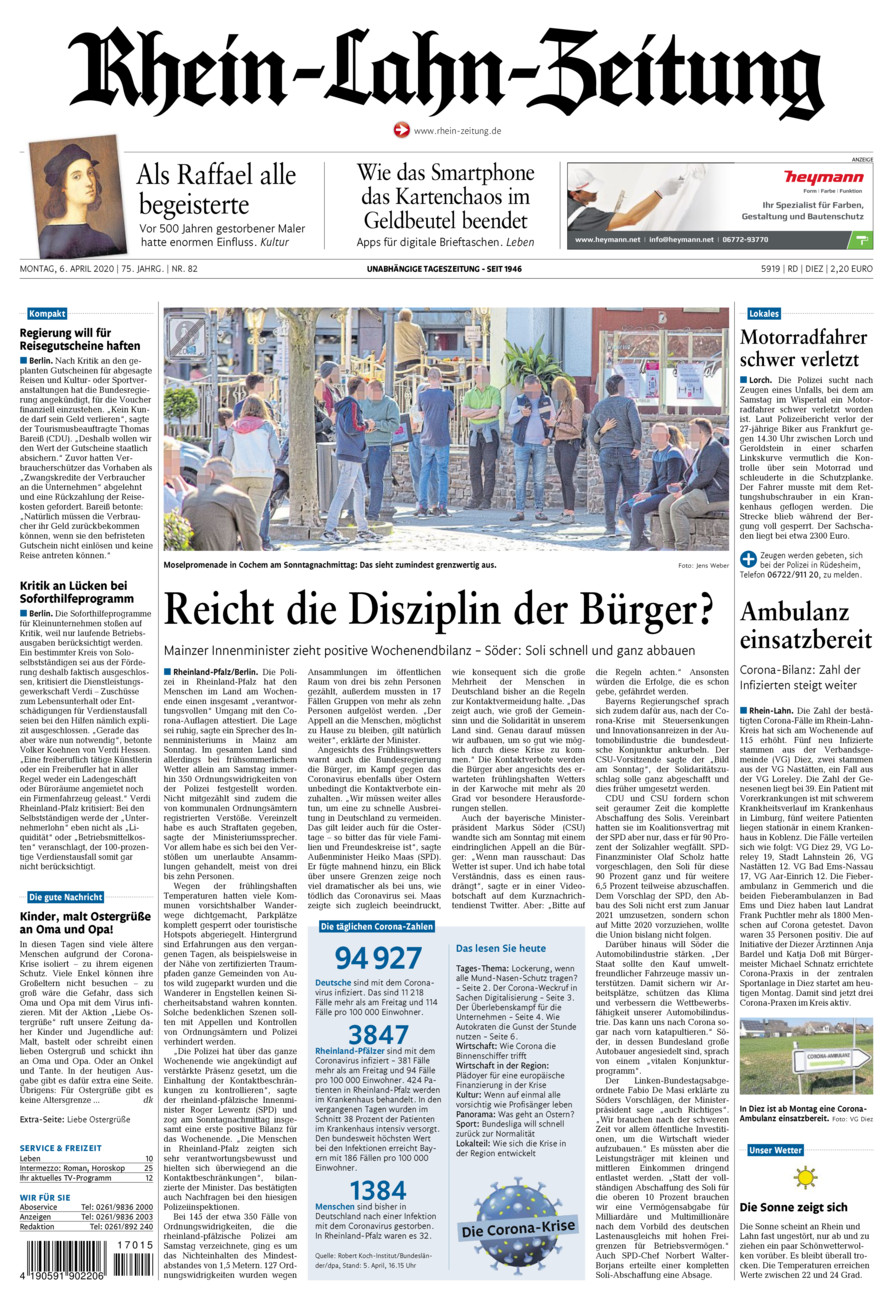 Rhein-Lahn-Zeitung Diez (Archiv) vom Montag, 06.04.2020