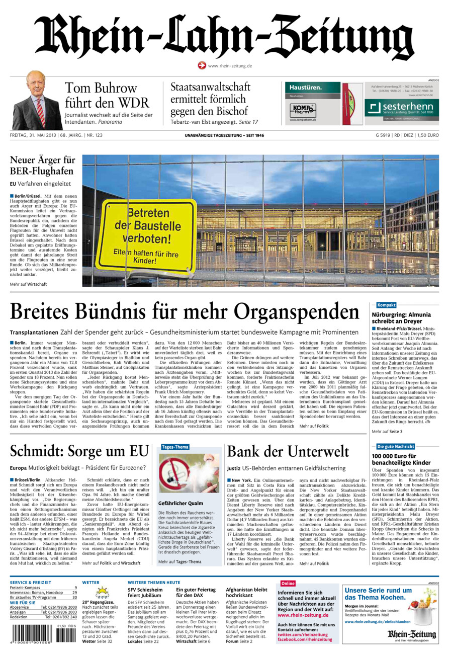 Rhein-Lahn-Zeitung Diez (Archiv) vom Freitag, 31.05.2013