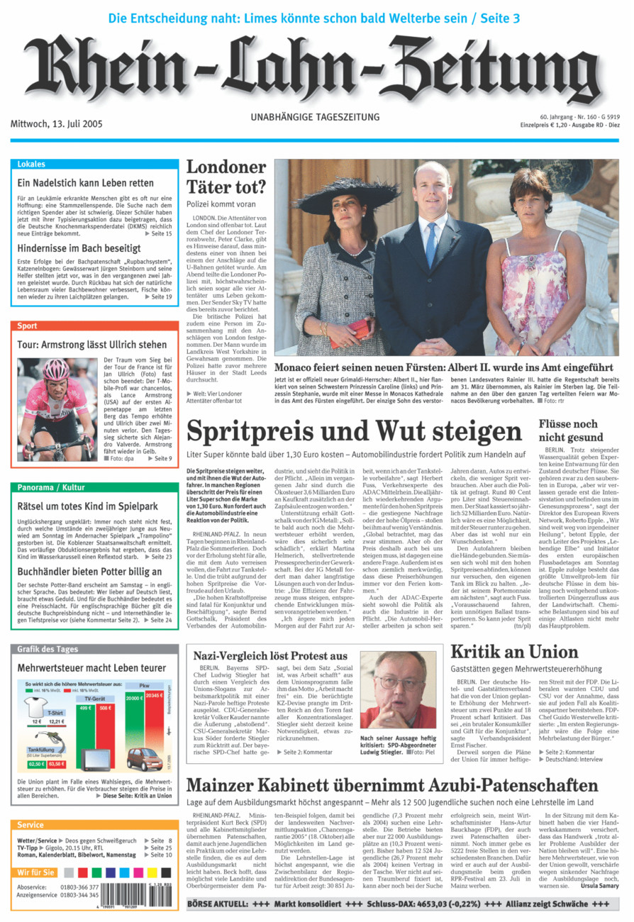 Rhein-Lahn-Zeitung Diez (Archiv) vom Mittwoch, 13.07.2005