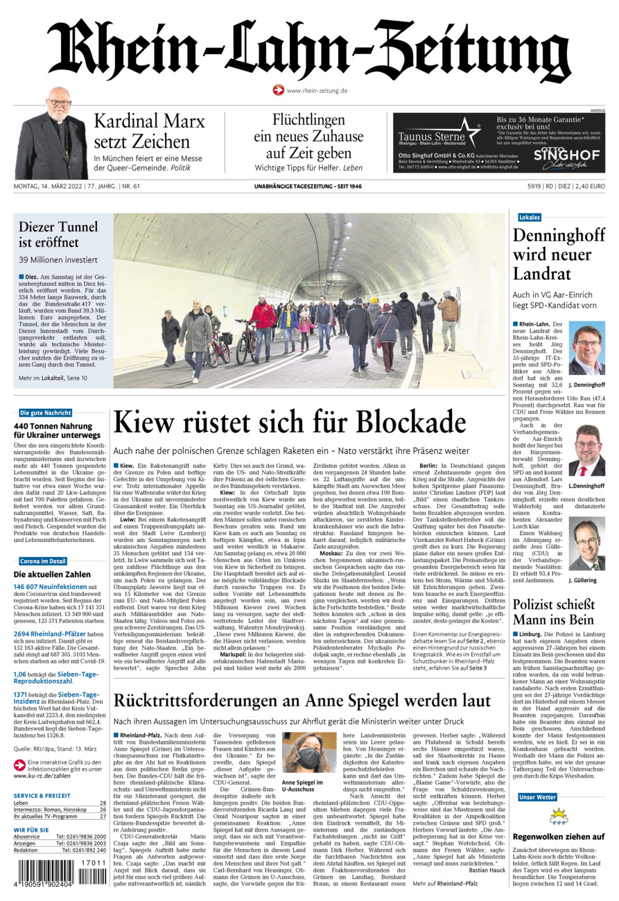 Rhein-Lahn-Zeitung Diez (Archiv) vom Montag, 14.03.2022