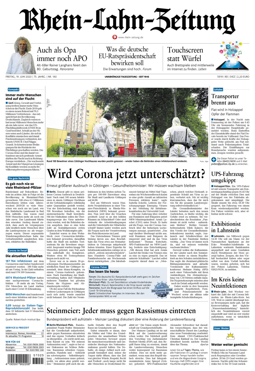 Rhein-Lahn-Zeitung Diez (Archiv) vom Freitag, 19.06.2020