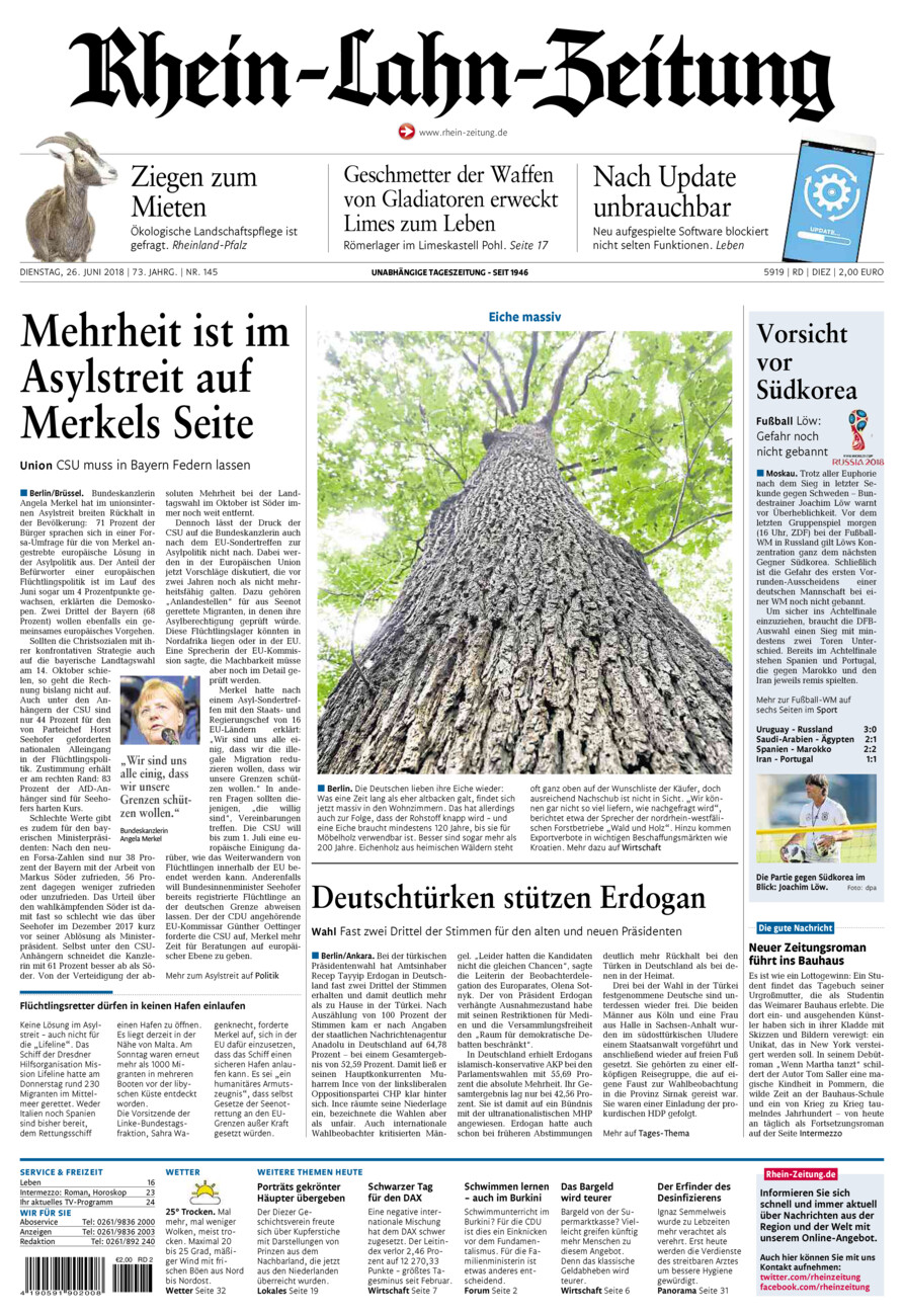 Rhein-Lahn-Zeitung Diez (Archiv) vom Dienstag, 26.06.2018