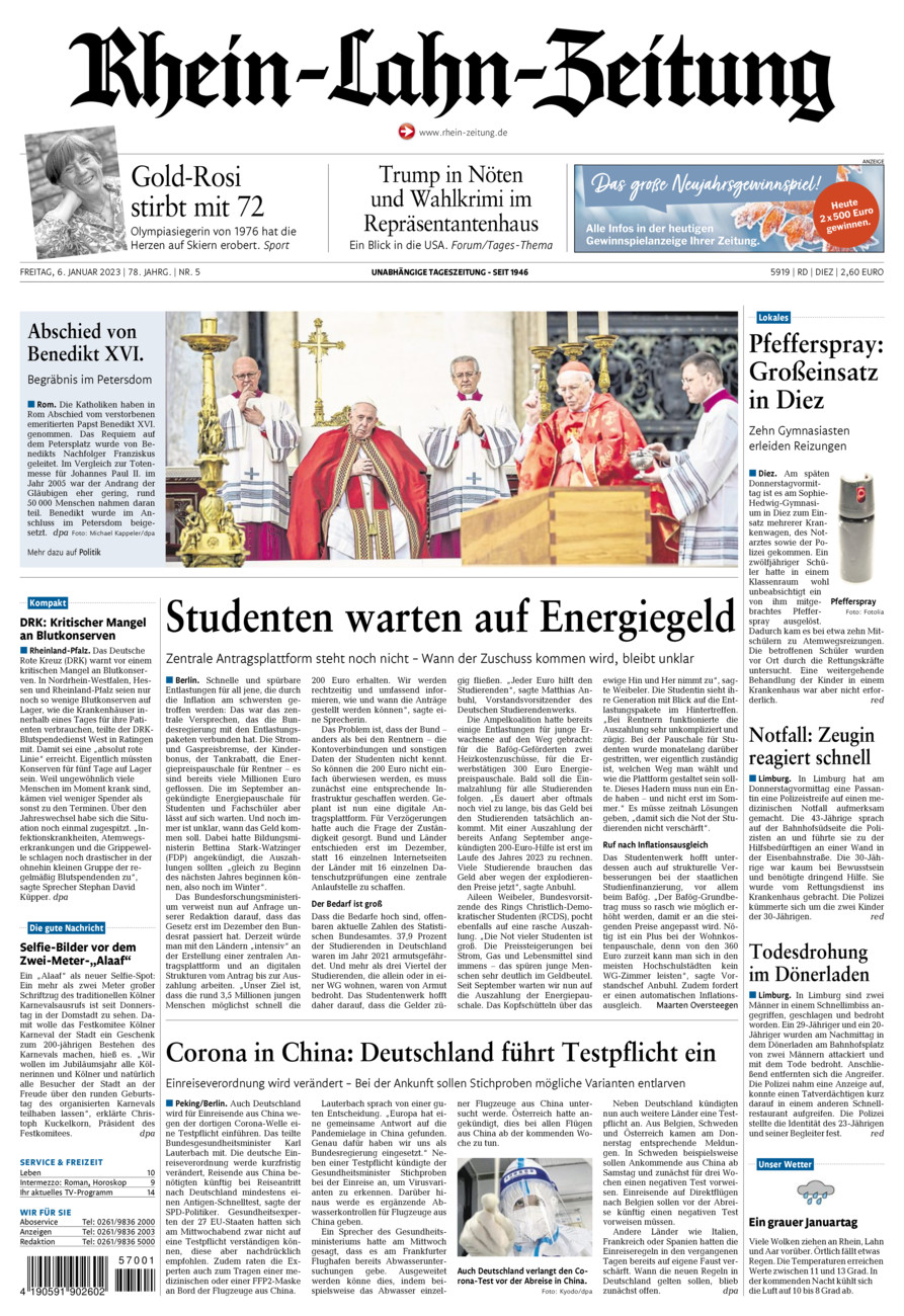 Rhein-Lahn-Zeitung Diez (Archiv) vom Freitag, 06.01.2023