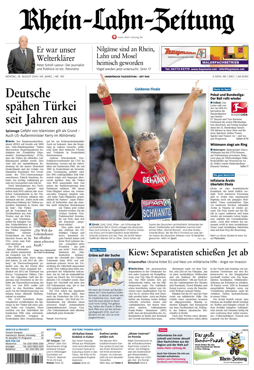 Rhein-Lahn-Zeitung Diez (Archiv) vom Montag, 18.08.2014