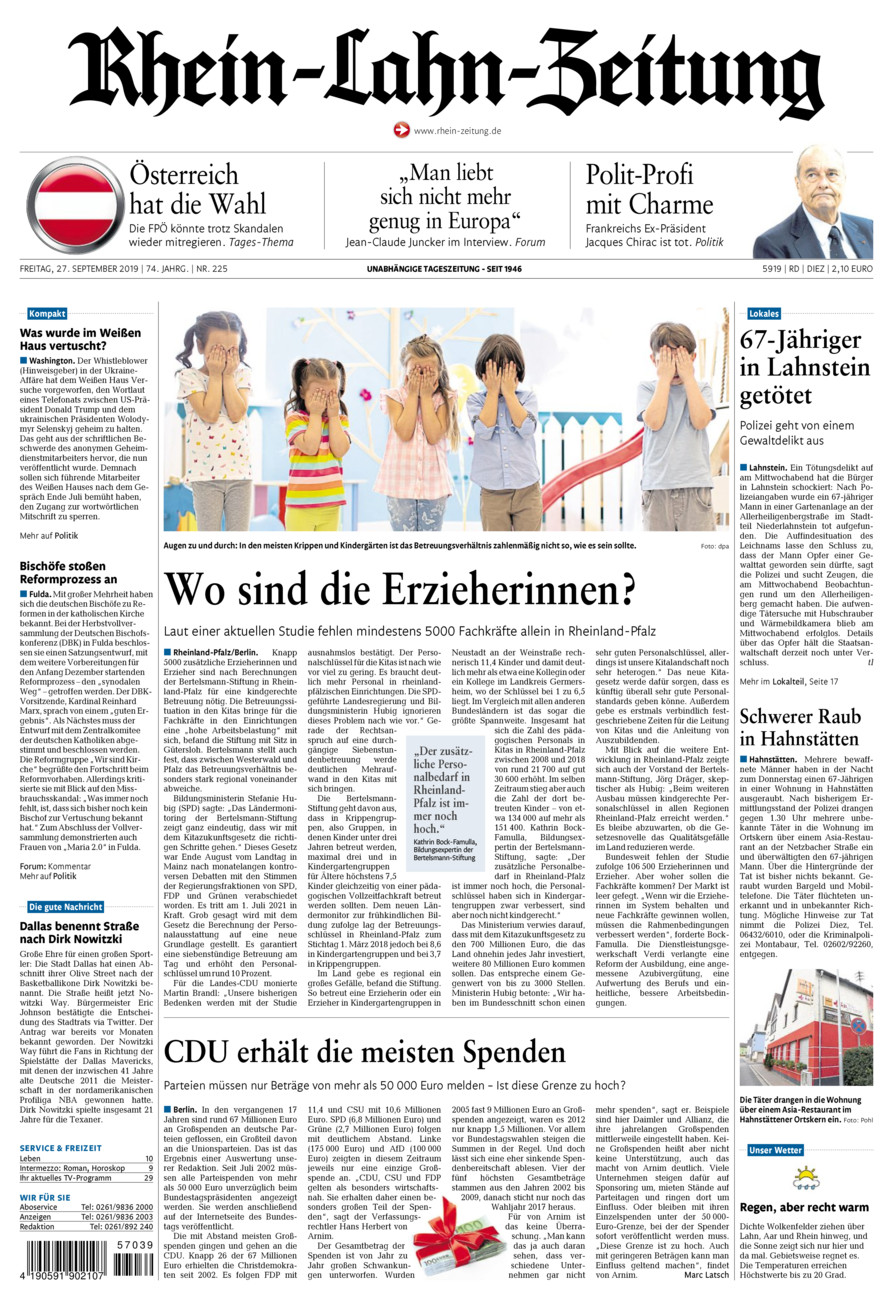 Rhein-Lahn-Zeitung Diez (Archiv) vom Freitag, 27.09.2019