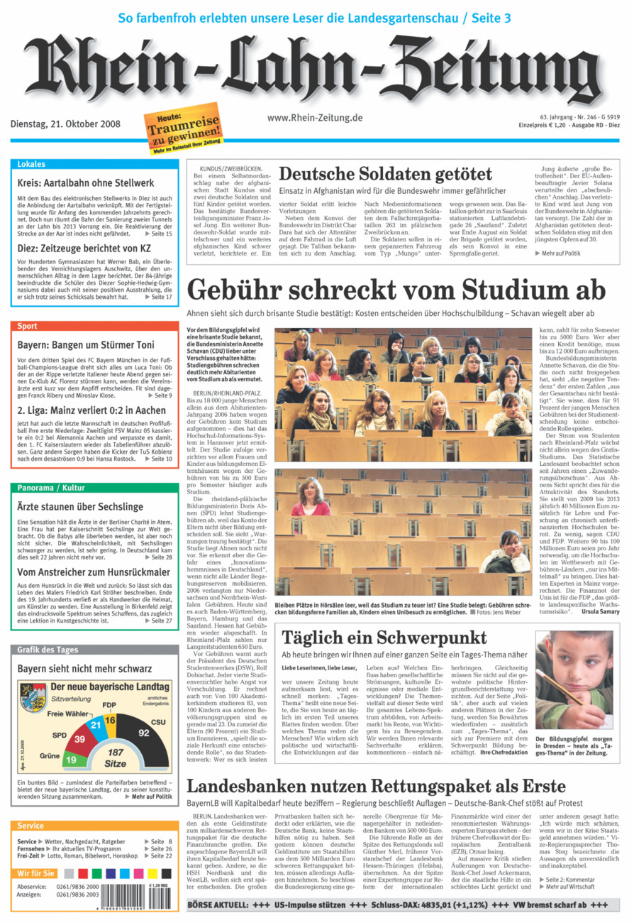 Rhein-Lahn-Zeitung Diez (Archiv) vom Dienstag, 21.10.2008