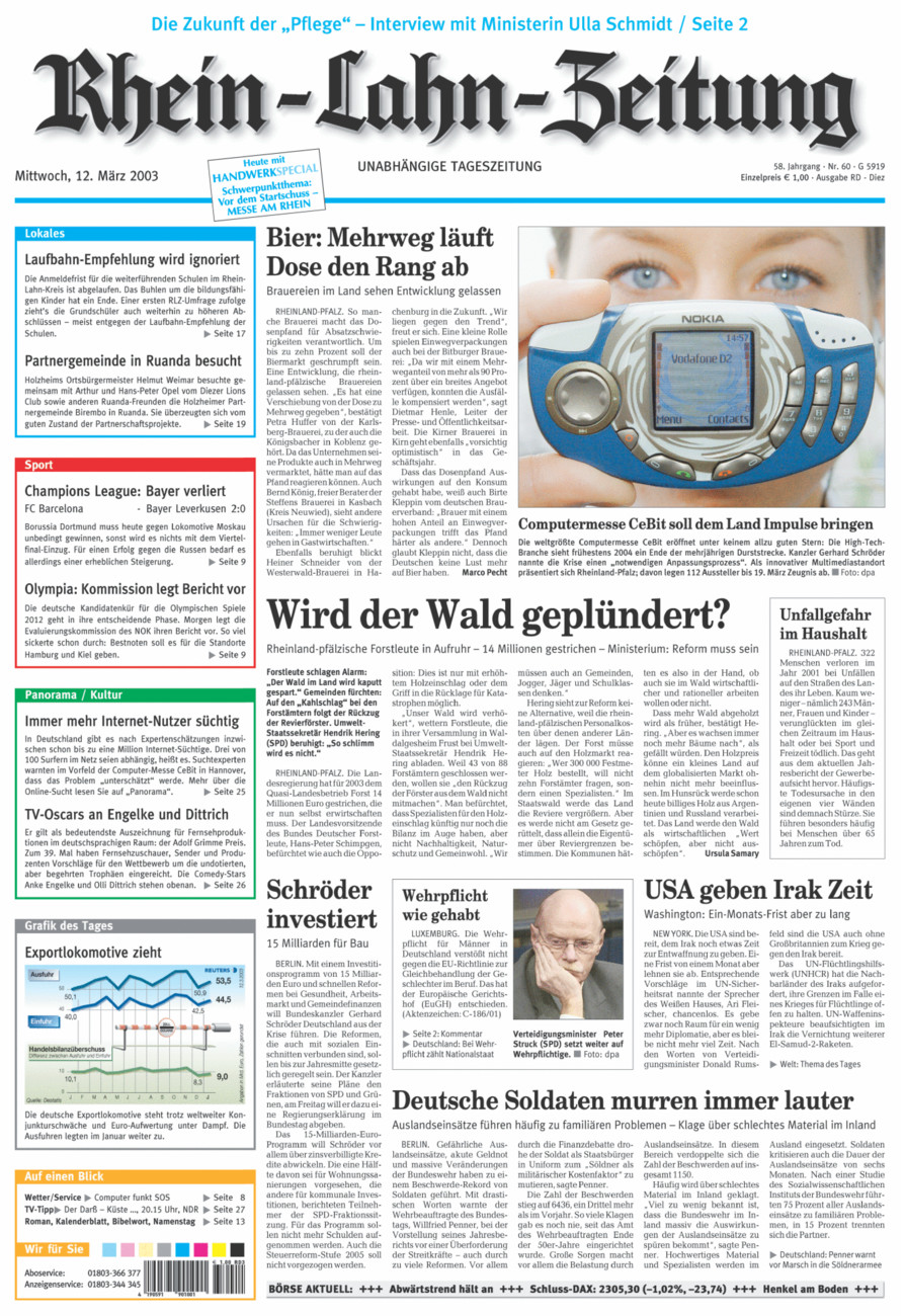 Rhein-Lahn-Zeitung Diez (Archiv) vom Mittwoch, 12.03.2003