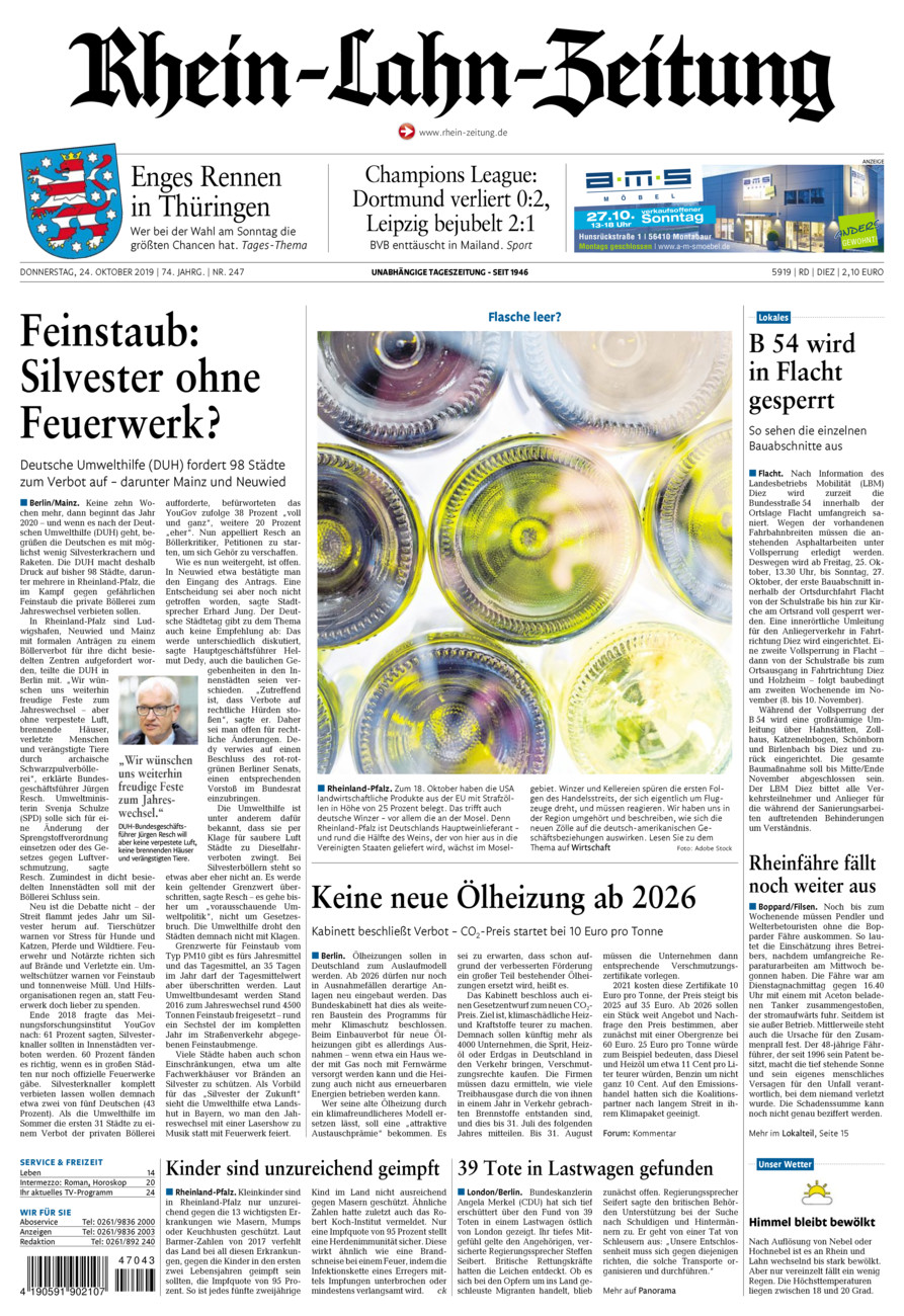 Rhein-Lahn-Zeitung Diez (Archiv) vom Donnerstag, 24.10.2019