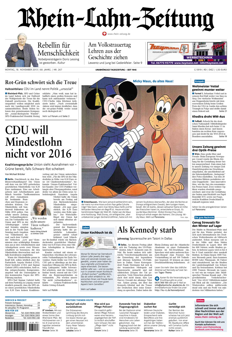 Rhein-Lahn-Zeitung Diez (Archiv) vom Montag, 18.11.2013