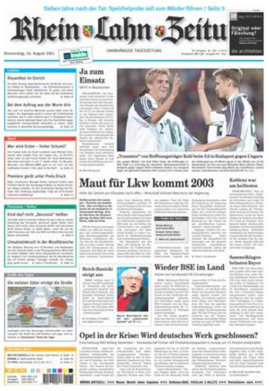 Rhein-Lahn-Zeitung Diez (Archiv) vom Donnerstag, 16.08.2001
