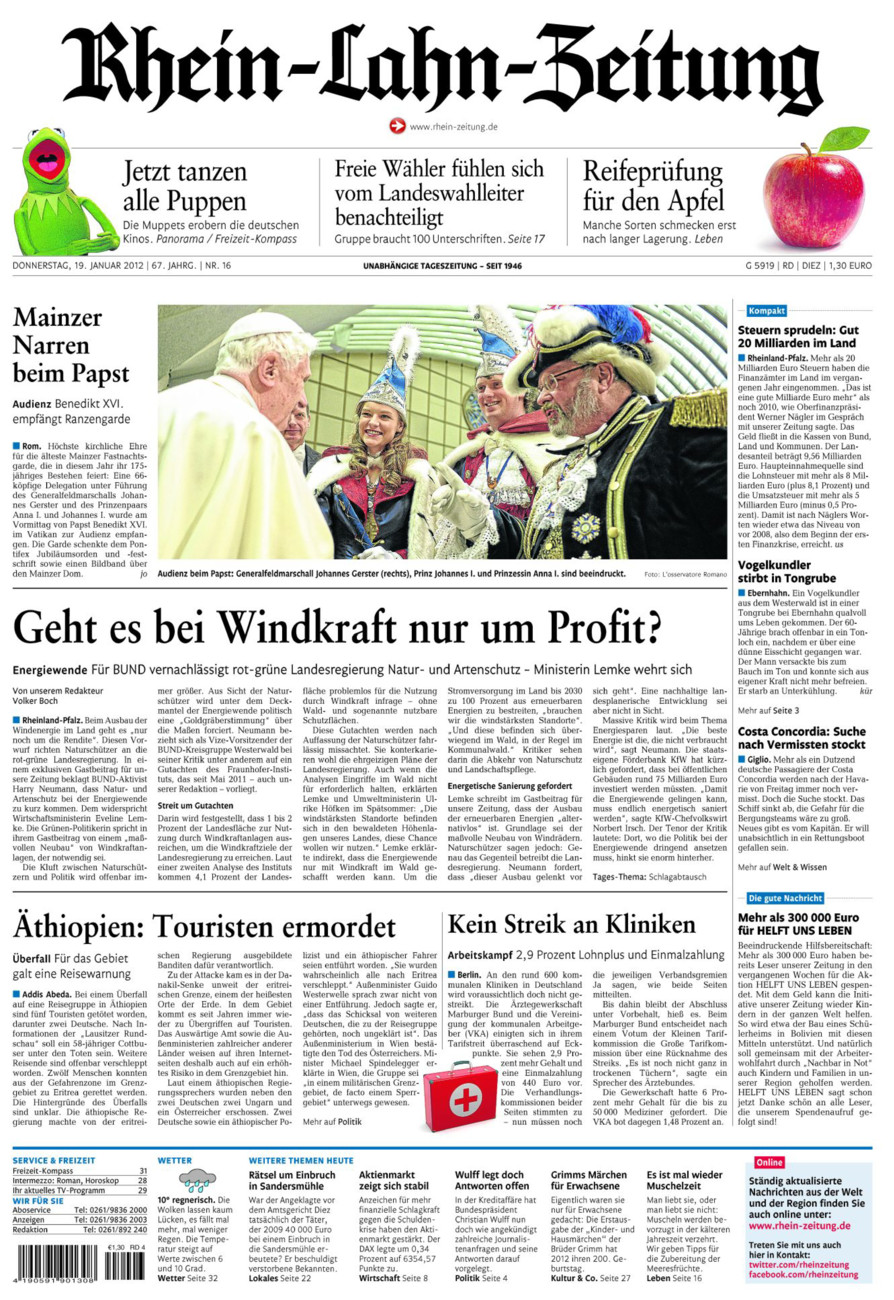 Rhein-Lahn-Zeitung Diez (Archiv) vom Donnerstag, 19.01.2012