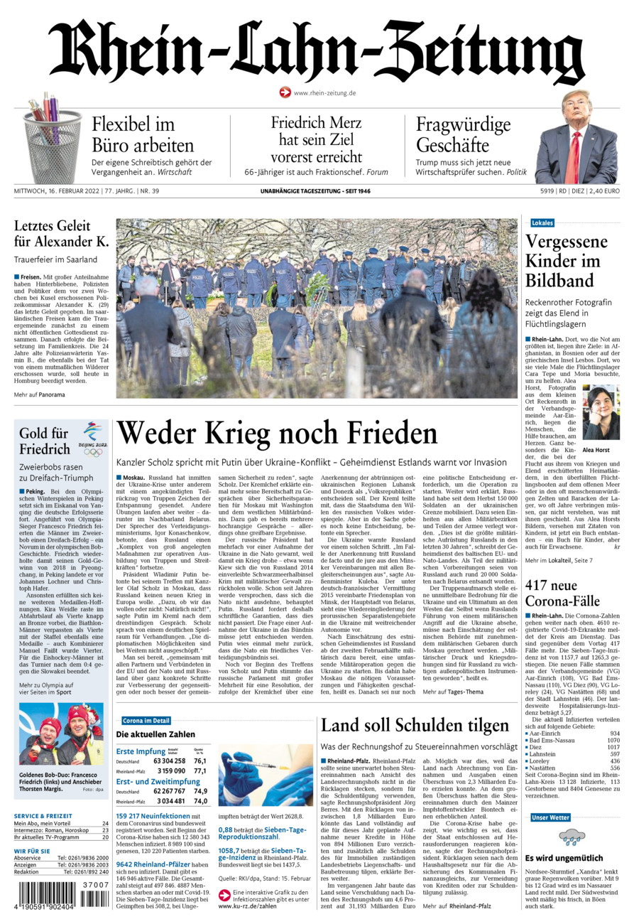 Rhein-Lahn-Zeitung Diez (Archiv) vom Mittwoch, 16.02.2022